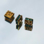 Квадратный рондель со стразами "золото/голубой топаз" 6мм