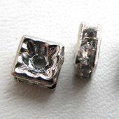 Квадратный рондель со стразами "мельхиор/crystal" 5мм