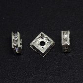 Квадратный рондель со стразами "серебро/crystal" 5мм